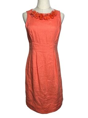 Taylor Women’s Linen Coral Short Dress 3D Floral Aplique Sleeveless Size 6 Party